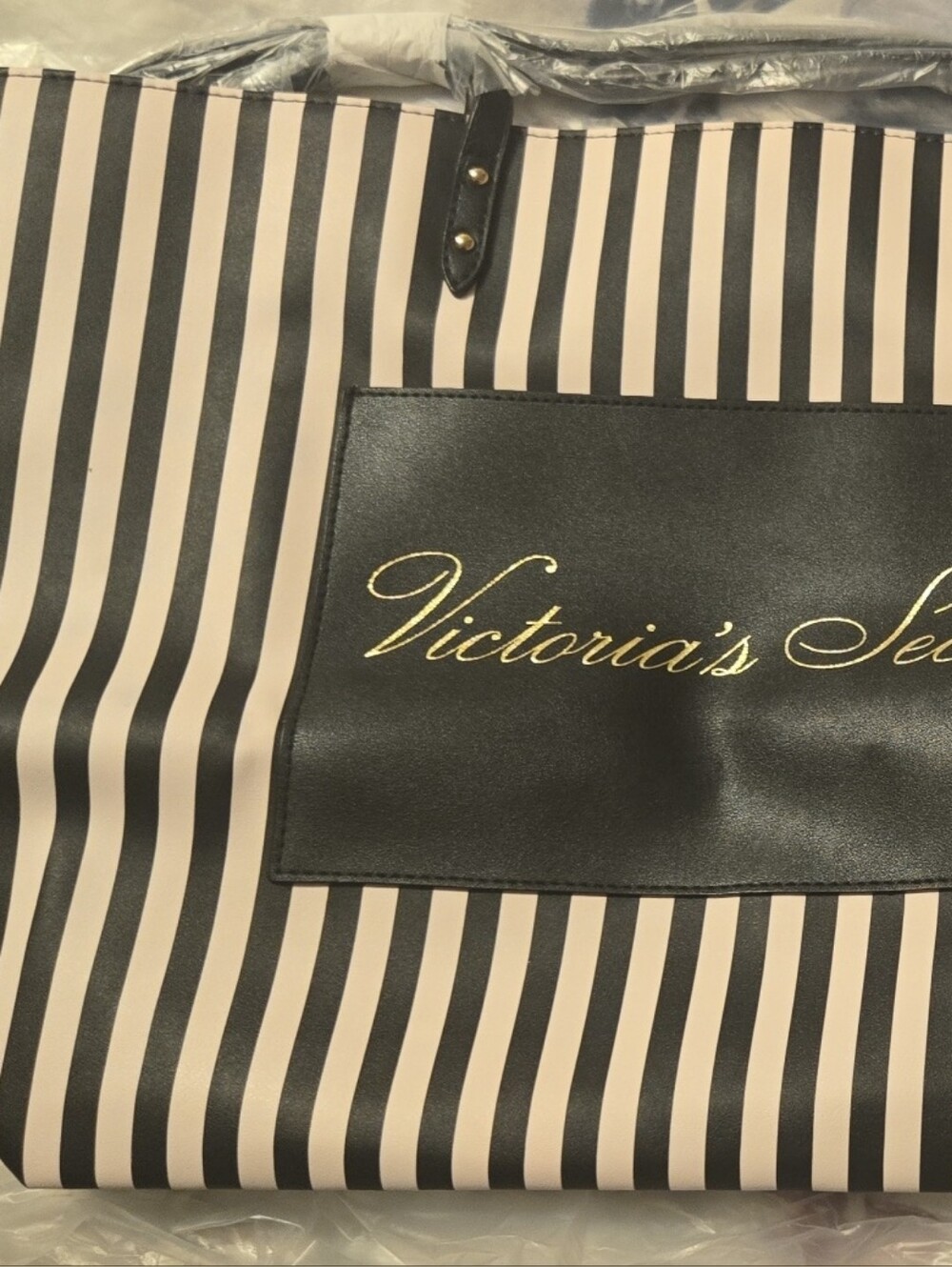 Victoria's Secret Black and Cream Striped Travel Tote